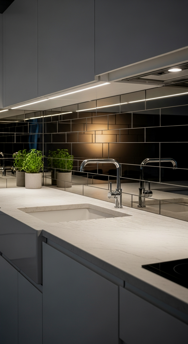 Mirrored Backsplash for Depth