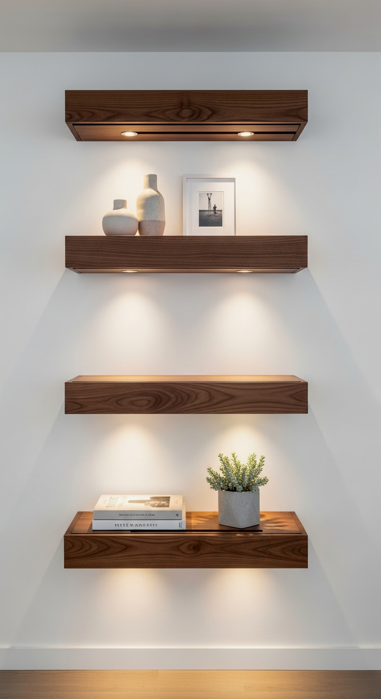 Floating Shelves with Hidden Drawers