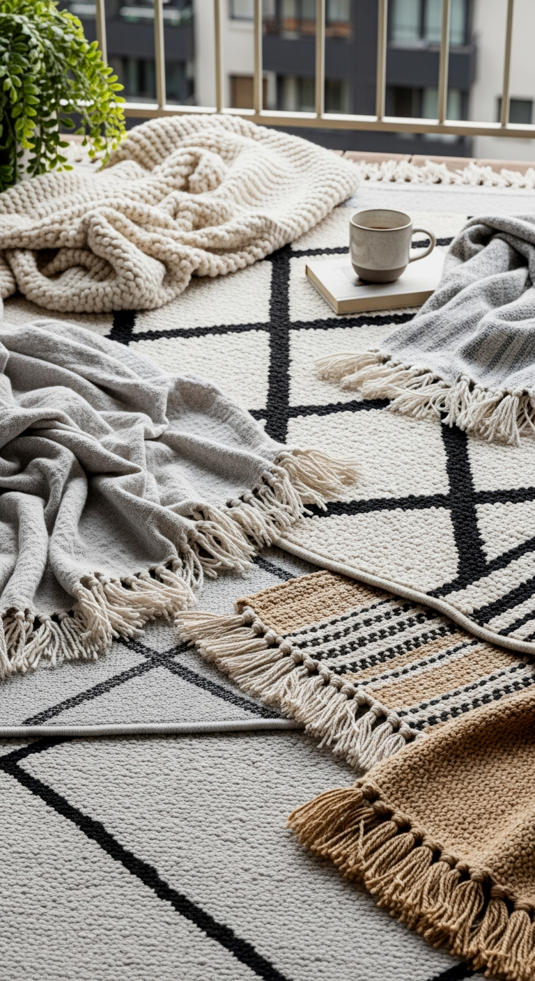 Layered Outdoor Rugs and Textiles