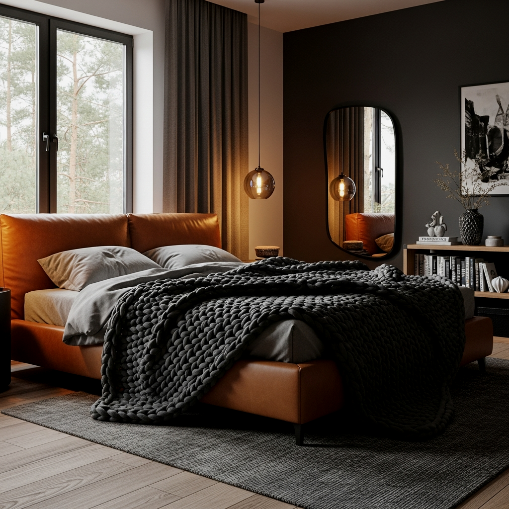 Chunky Knit Throws on Leather Beds