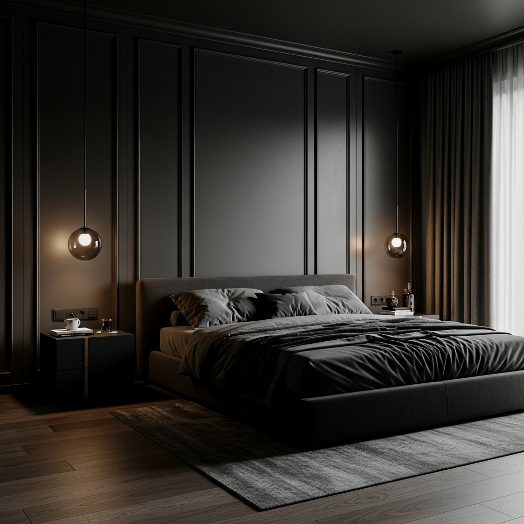 Matte Charcoal Walls and Metallic Accents