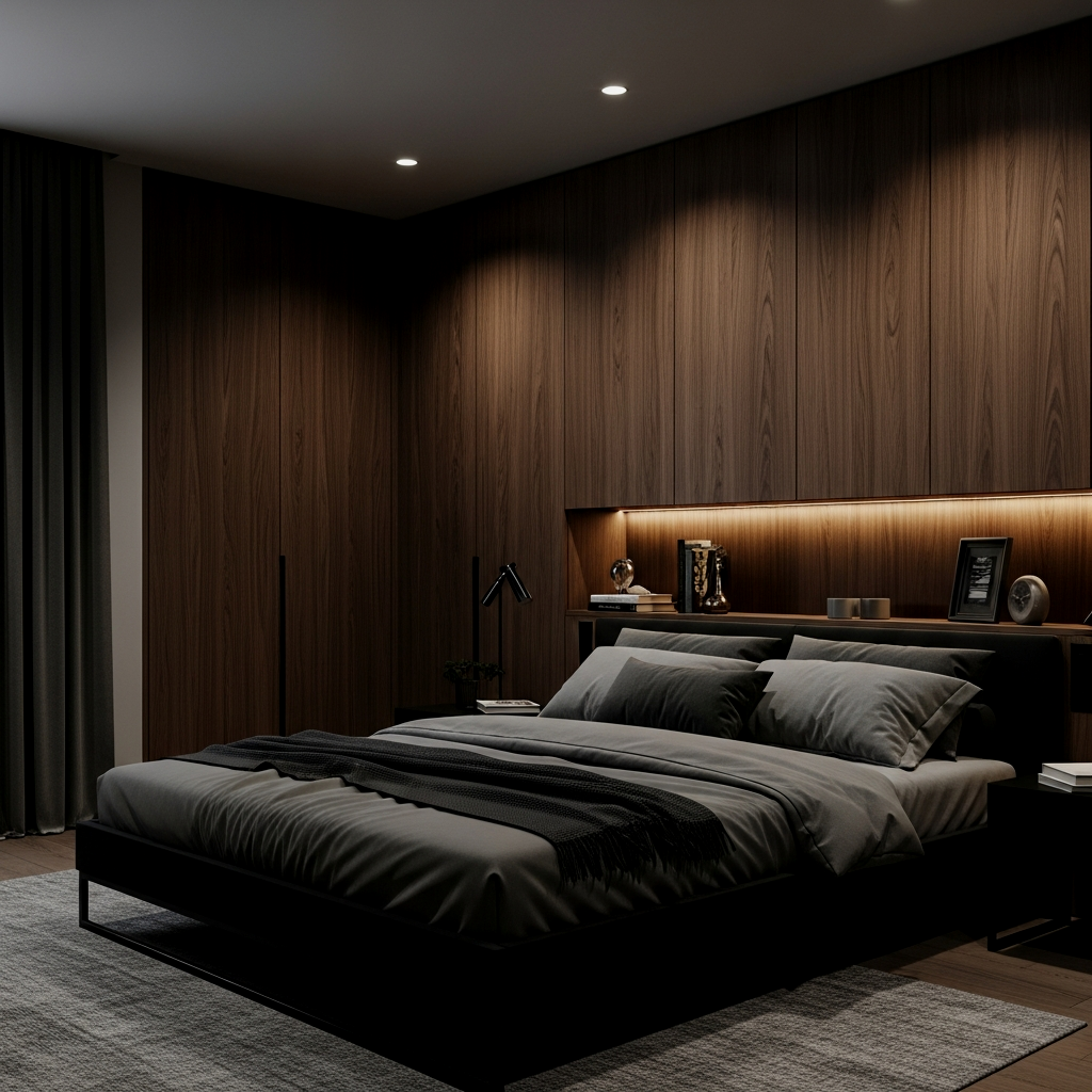 Dark Walnut and Recessed Lighting