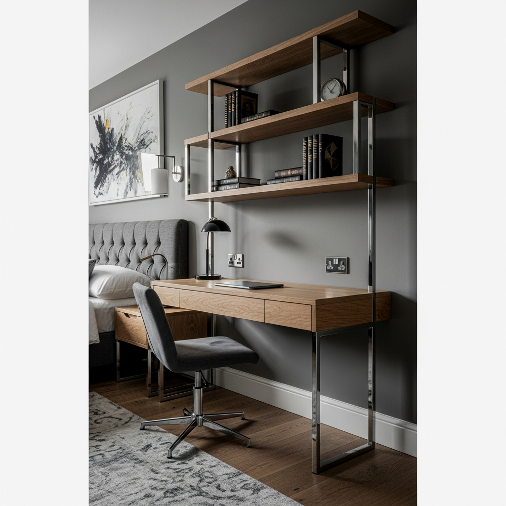 Smooth Oak and Steel Floating Desk