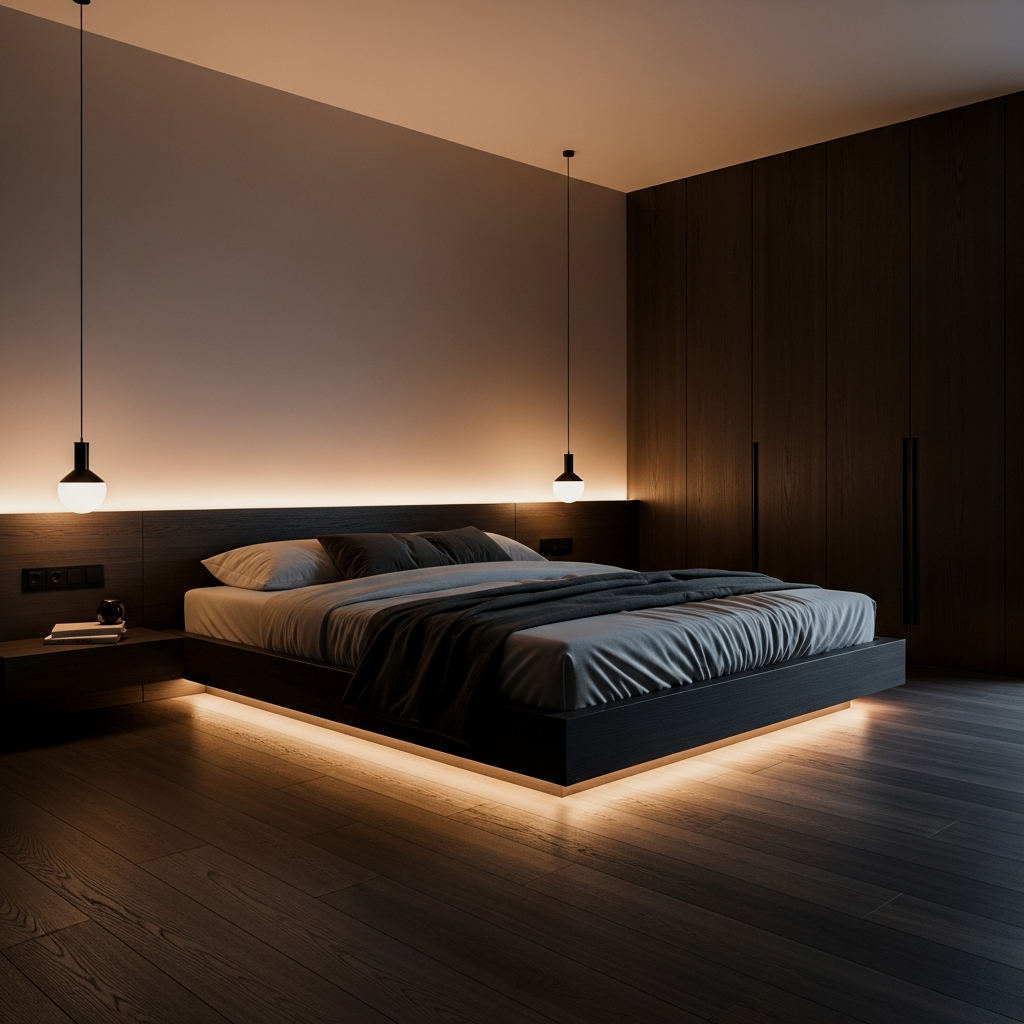 Floating Bed with Under-Glow LED