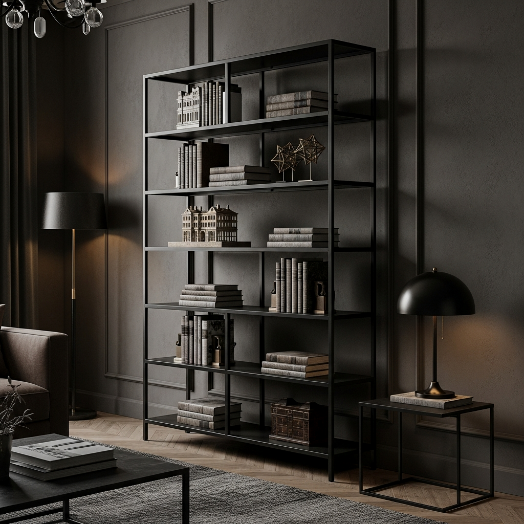 Minimalist Blackened Steel Shelving