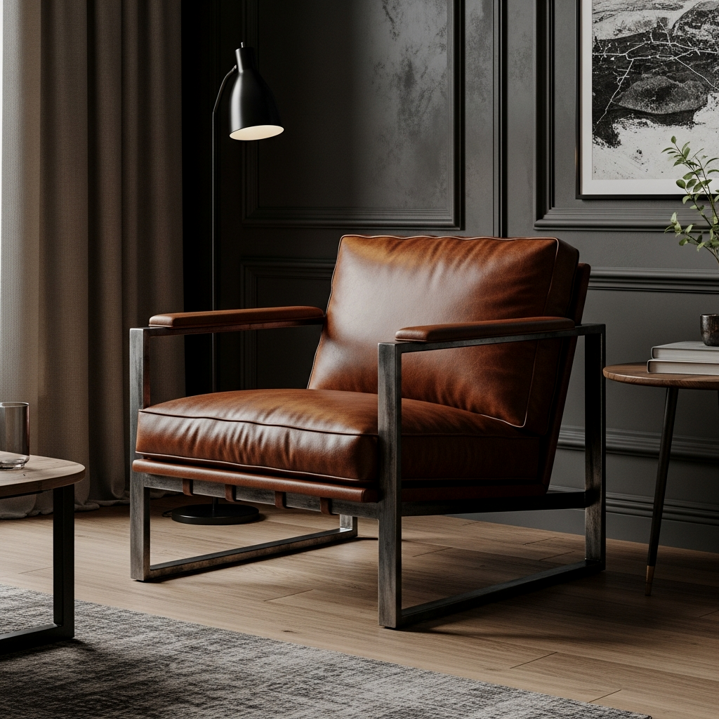 Patinaed Tobacco Leather Armchair