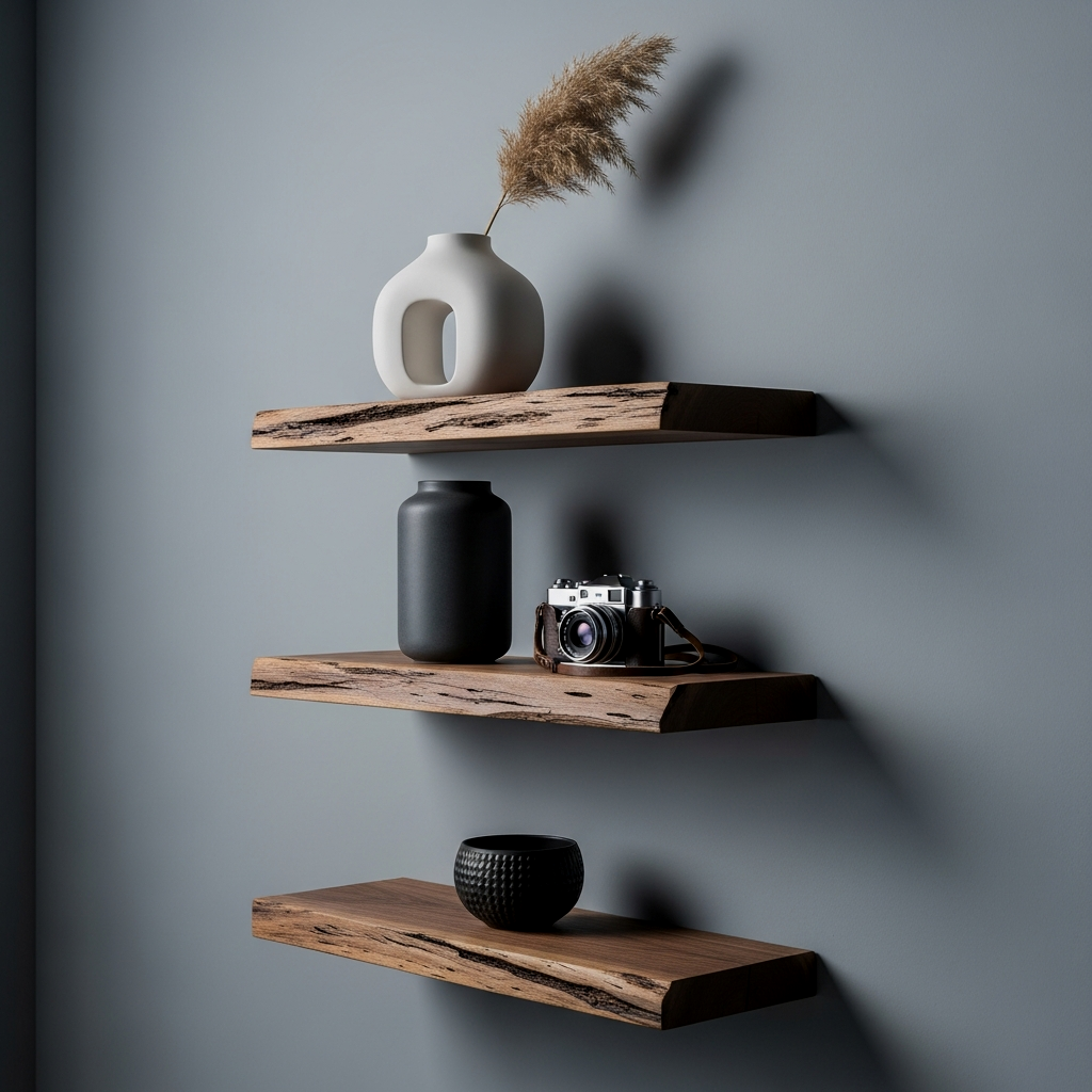 Raw Wood Floating Shelves