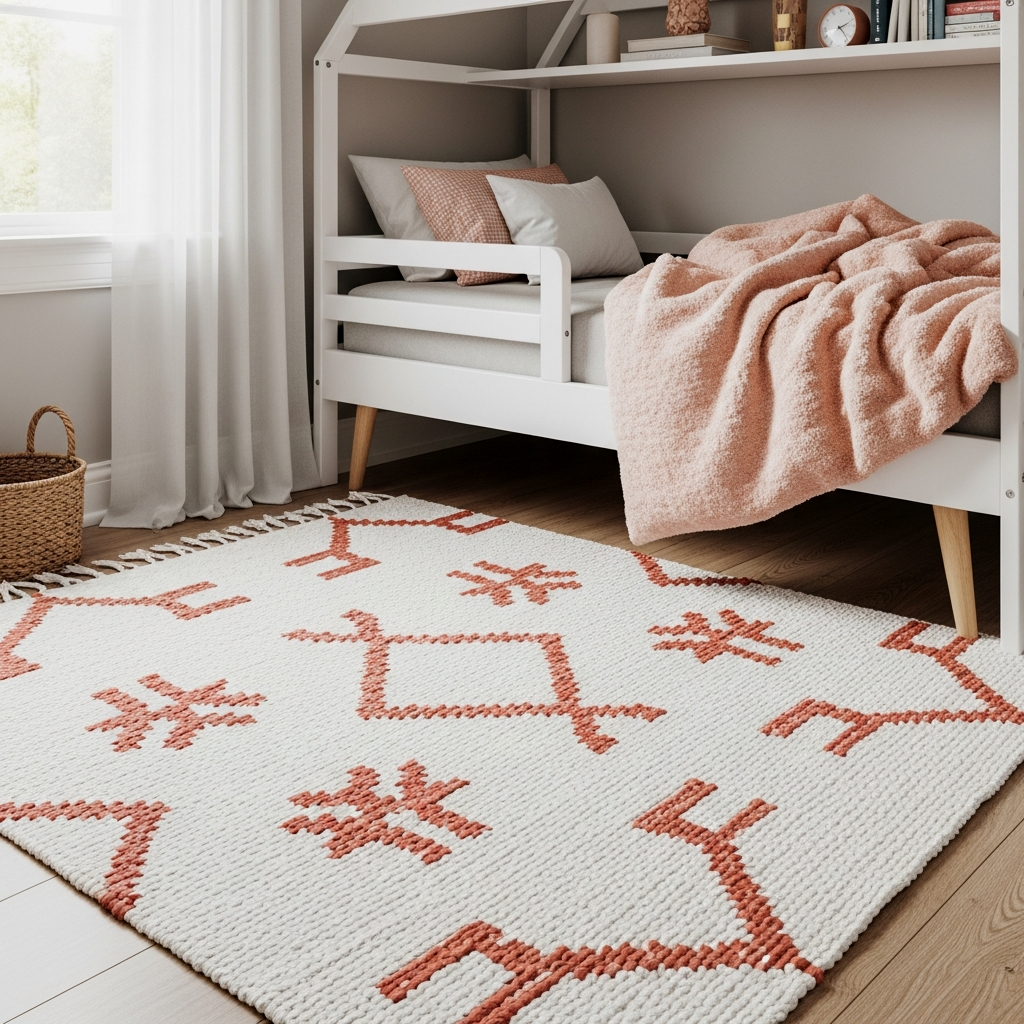 Neutral Rug with Terracotta Geometric Patterns