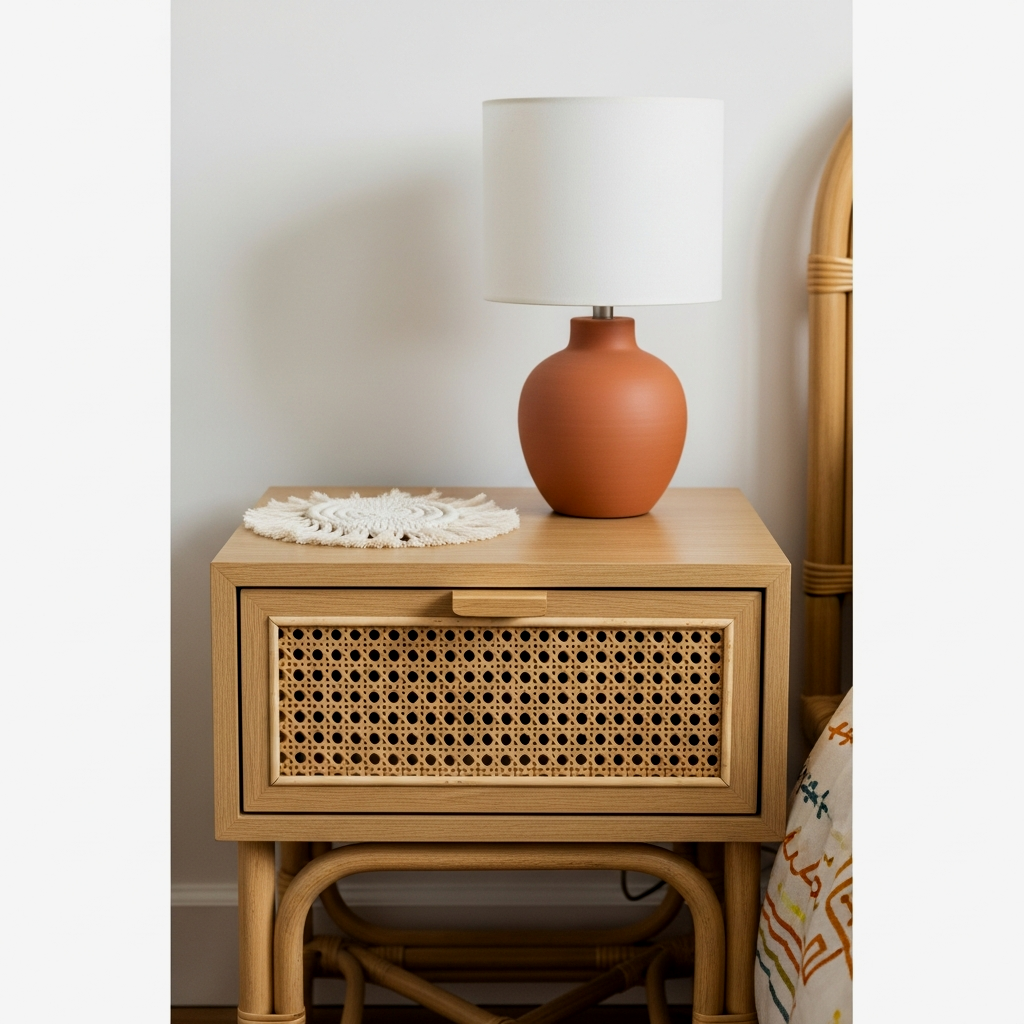 Clutter-Free Rattan Nightstand Detail