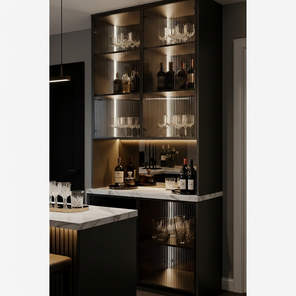 Sleek Integrated Home Bar Setup