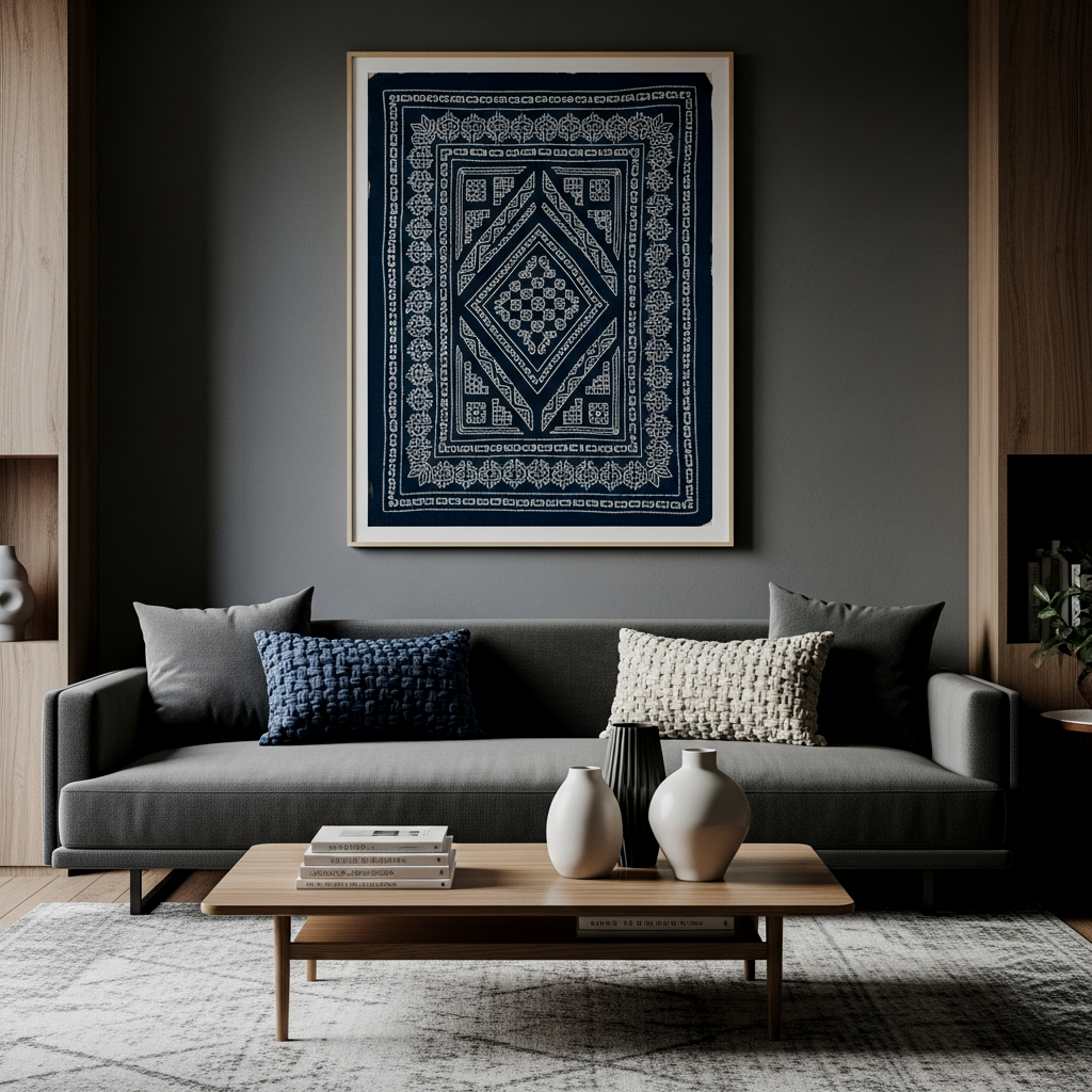 Framed Textile or Indigo Tapestry