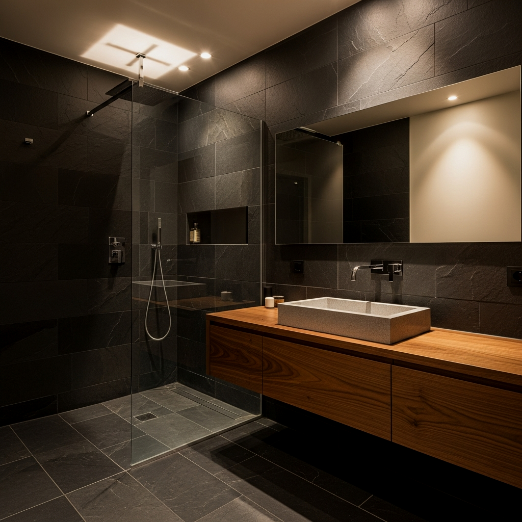 The Bathroom Retreat: Slate Tiles and Spa Vibes