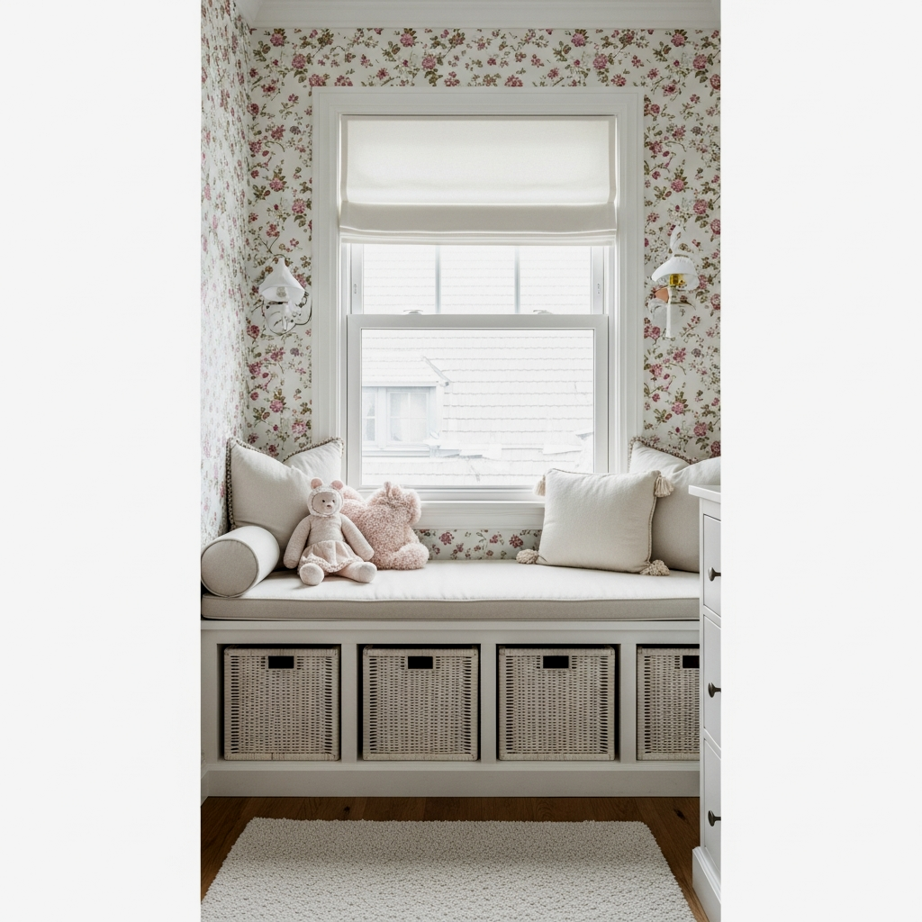 Built-in Window Seat with Storage Cubbies