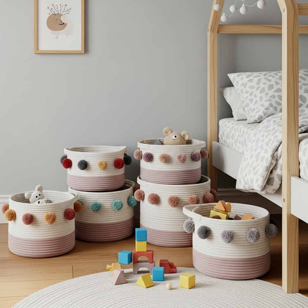 Coordinated Woven Baskets for Floor Clearing