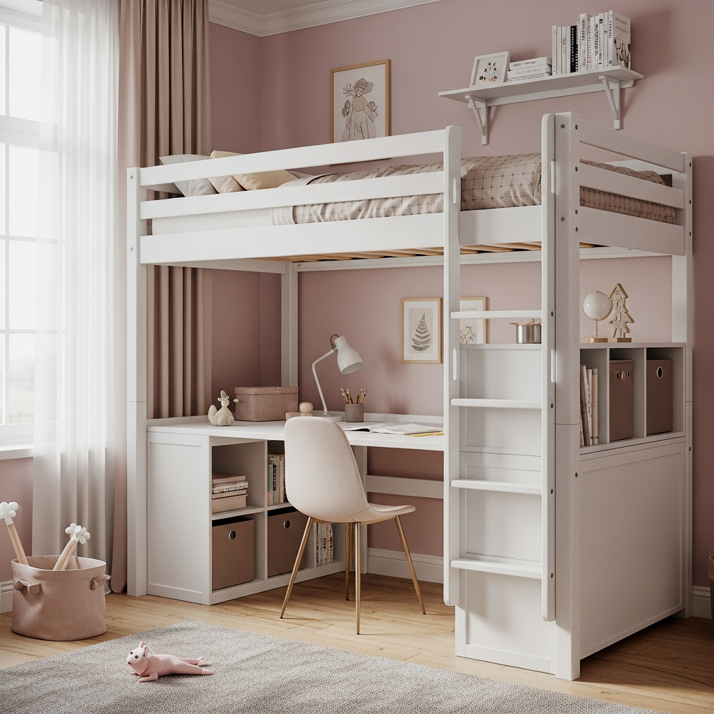 Loft Bed with Integrated Wardrobe and Shelving