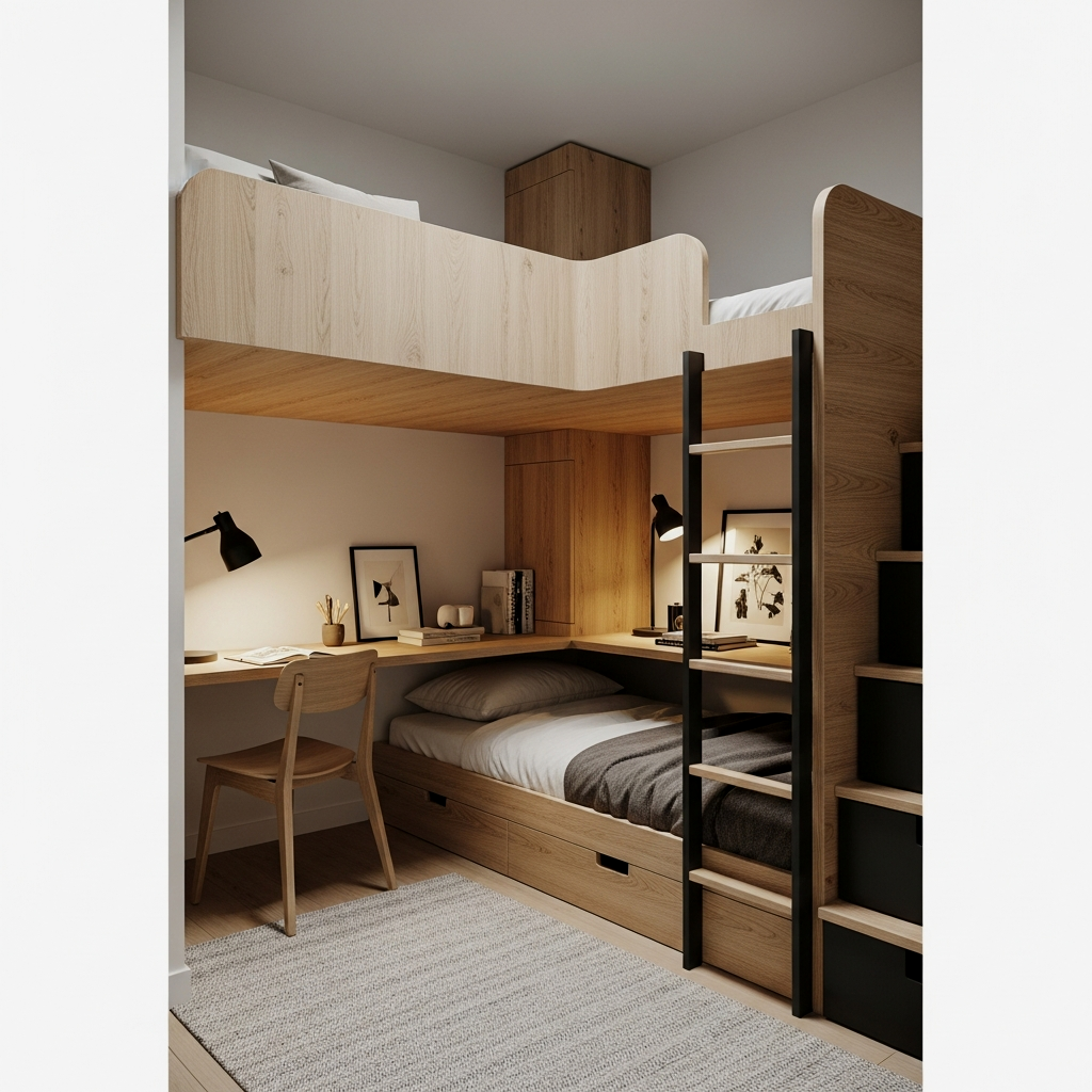 Offset L-Shaped Bunk Bed Configuration