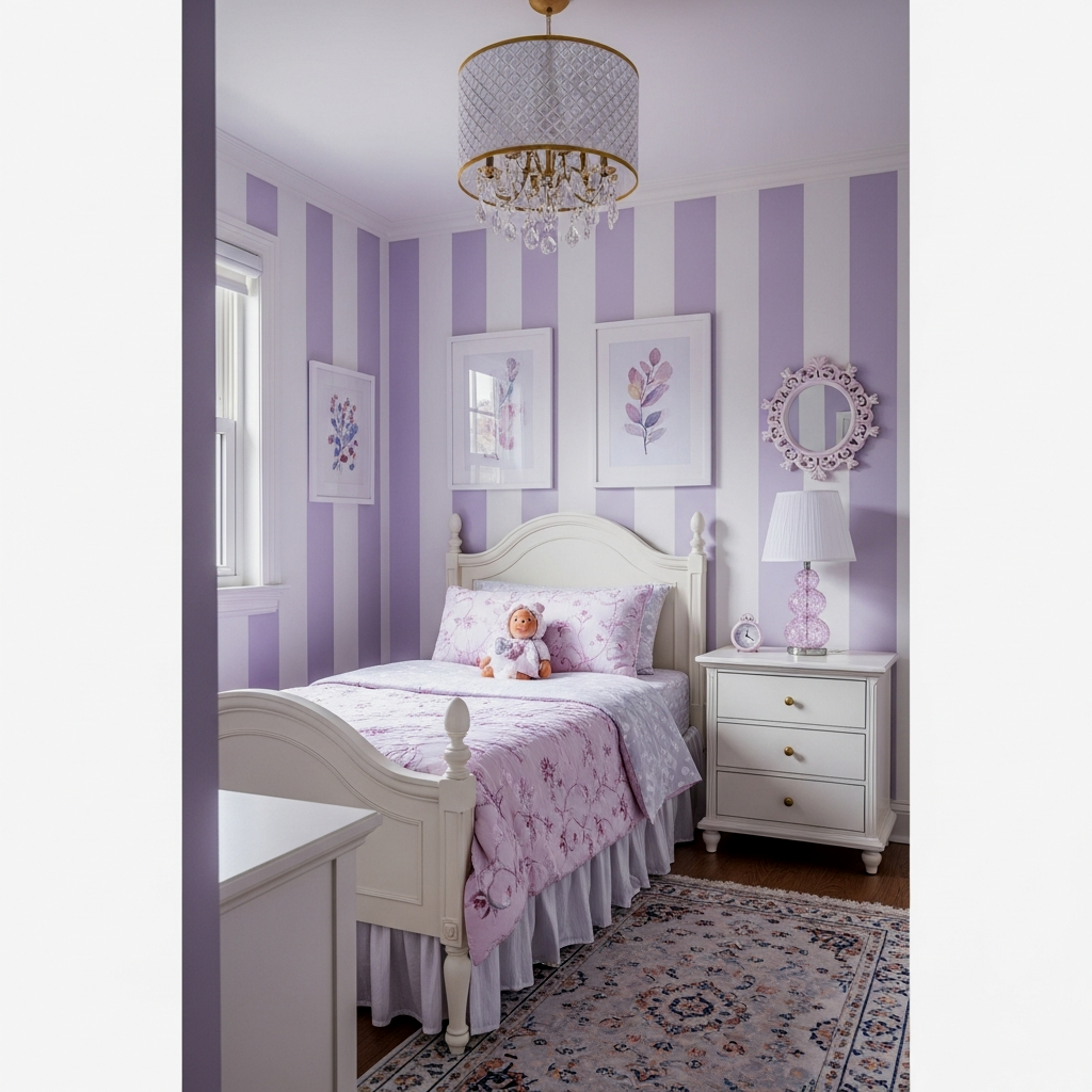 Pale Lavender with Vertical White Stripes