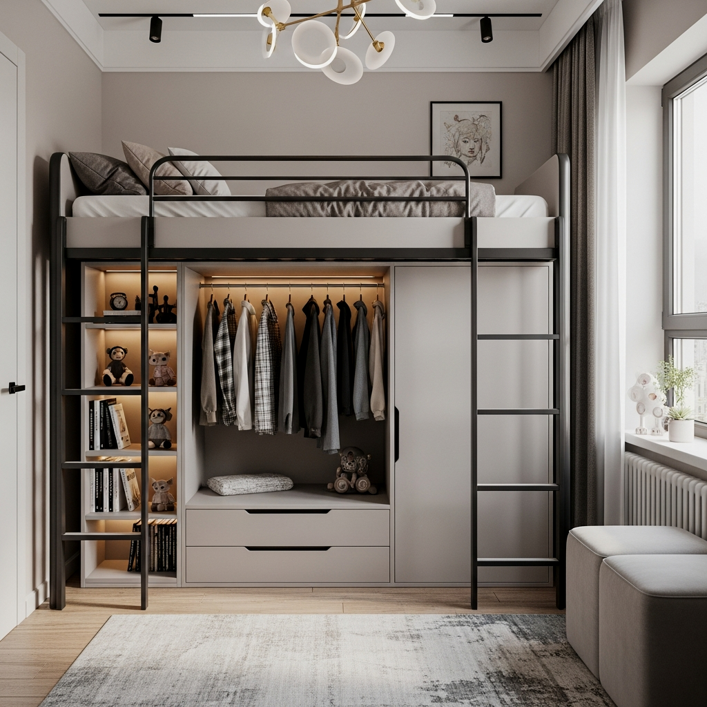 Sky-High Loft Bed with Vertical Storage