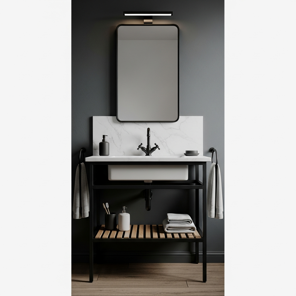 Industrial Frame Console Sink with Open Shelving