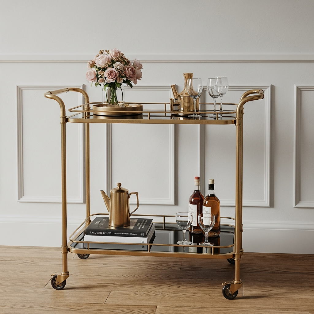 Antique Brass and Glass Bar-Island Hybrid
