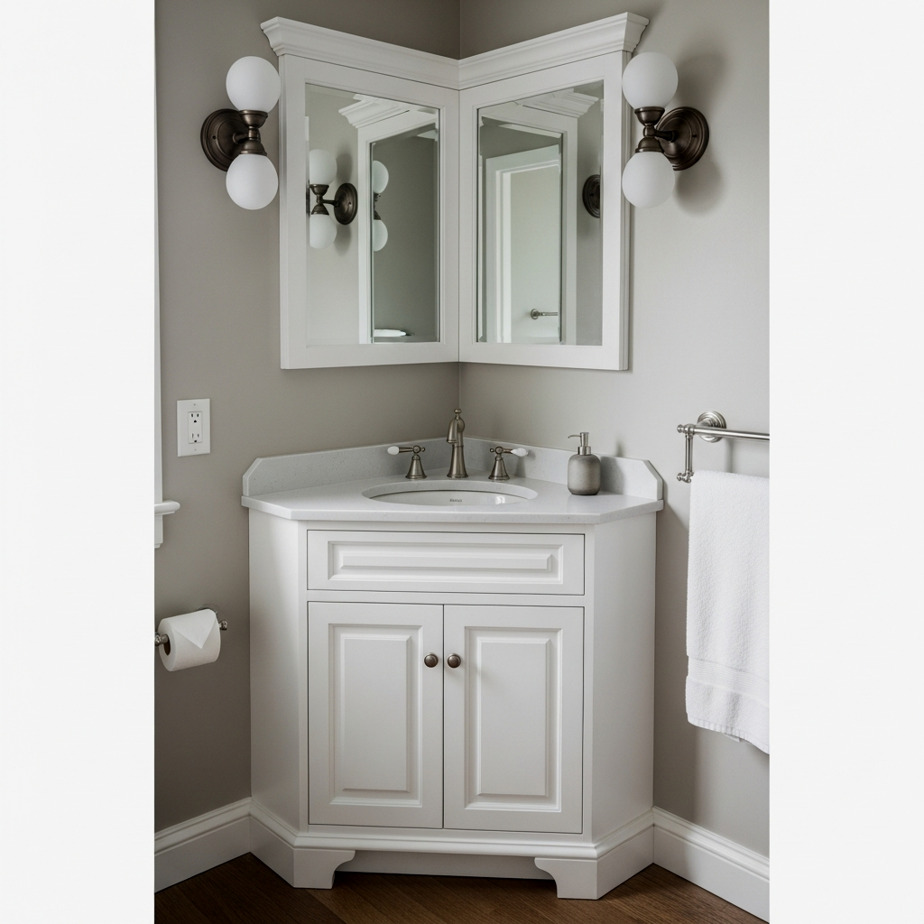 Space-Saving Corner Vanity with Vintage Charm
