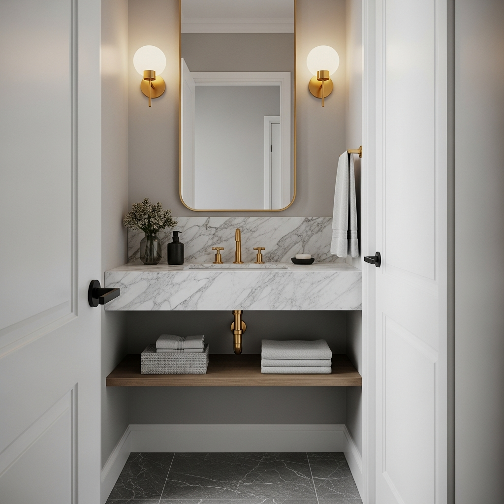 Custom Narrow-Depth Marble Vanity for Slim Layouts