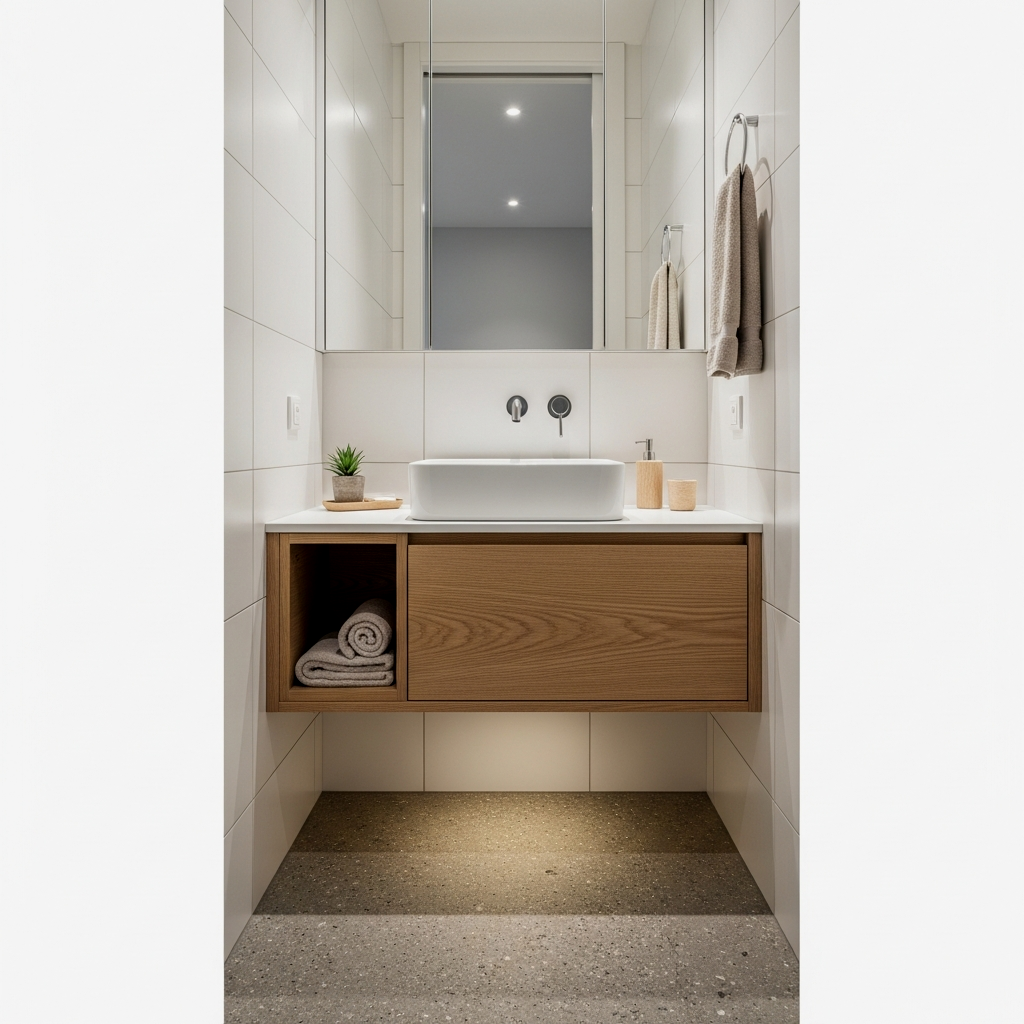 Floating White Oak Vanity for Airy Floors
