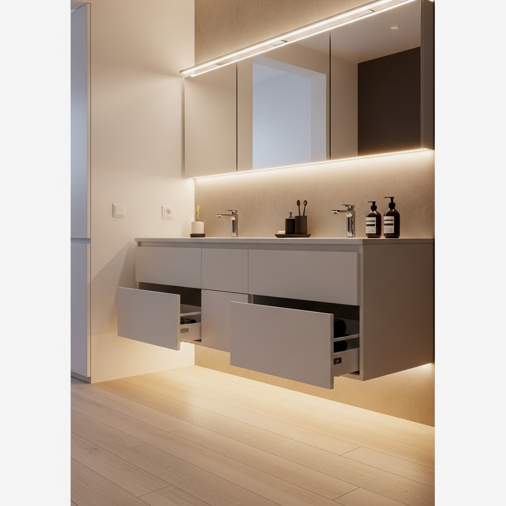 Modern White Floating Vanity with Under-Cabinet Lighting