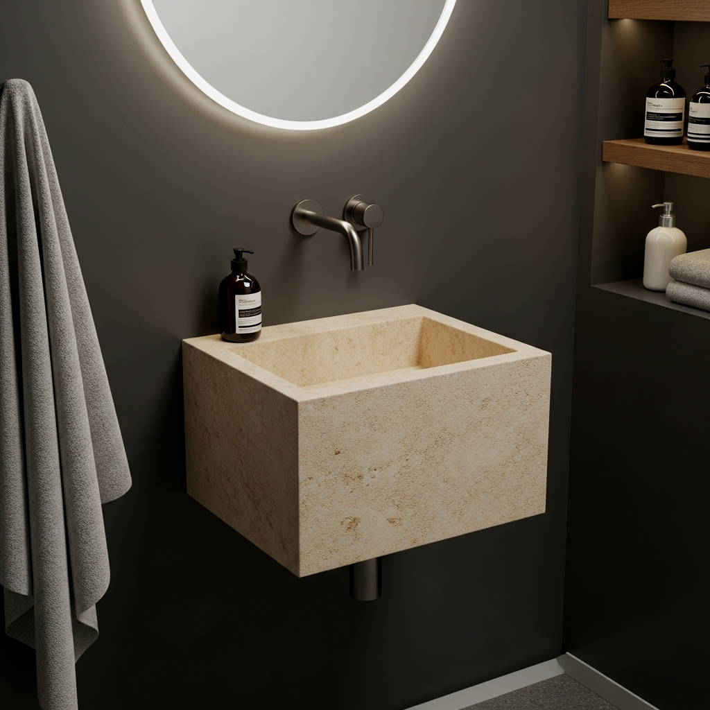 Ultra-Compact Wall-Mounted Stone Block Sink