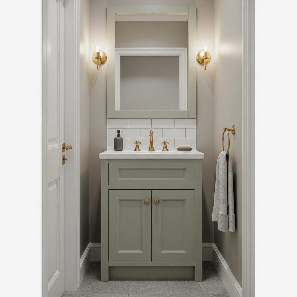 Bespoke Shallow-Depth Shaker Vanity in Sage Green