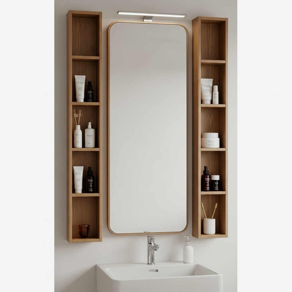Integrated Mirror Surround Vertical Shelving
