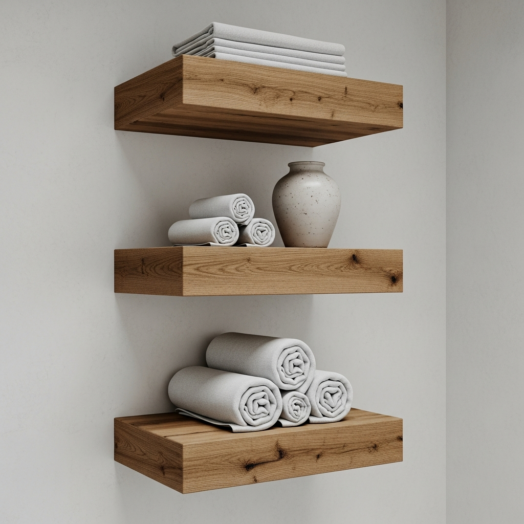 Thick Floating Oak Shelves for Organic Warmth