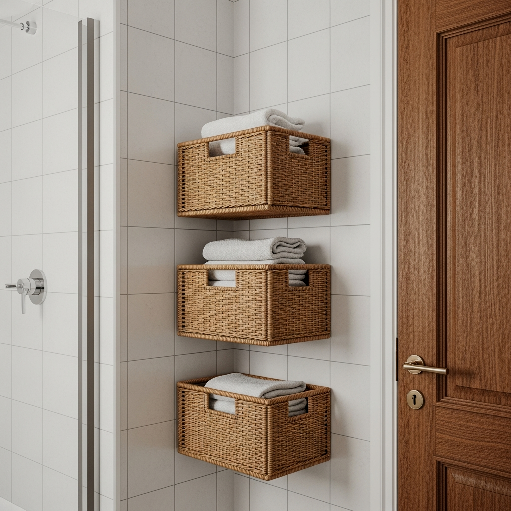 Vertical Rattan Wall Basket Shelves