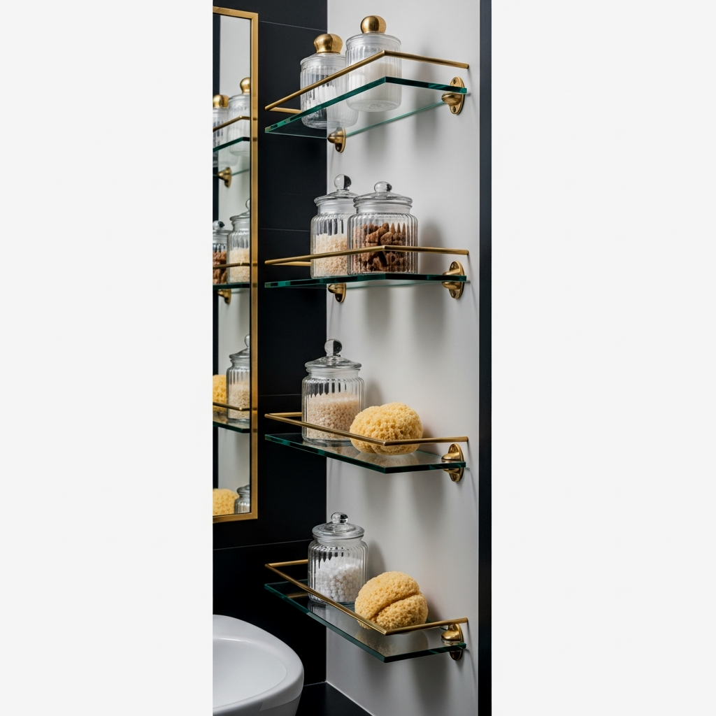 Glass and Brass Apothecary Shelving