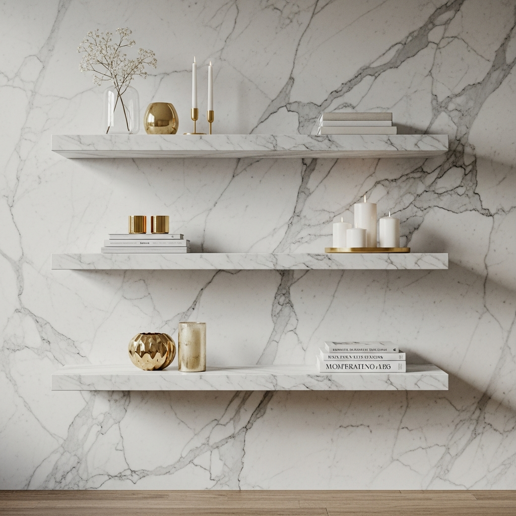 Marble Slab Floating Shelves for Luxury Storage