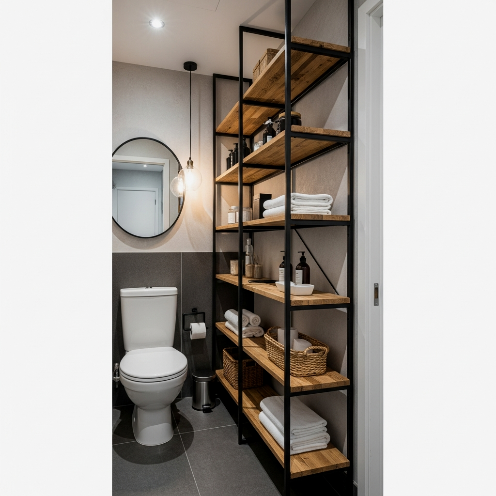 Industrial Black Metal and Wood Vertical Unit