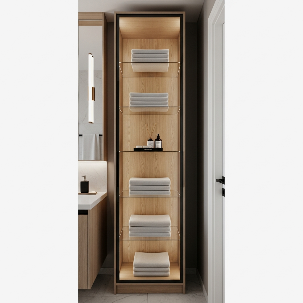 Tall Narrow Glass-Fronted Towel Cabinets