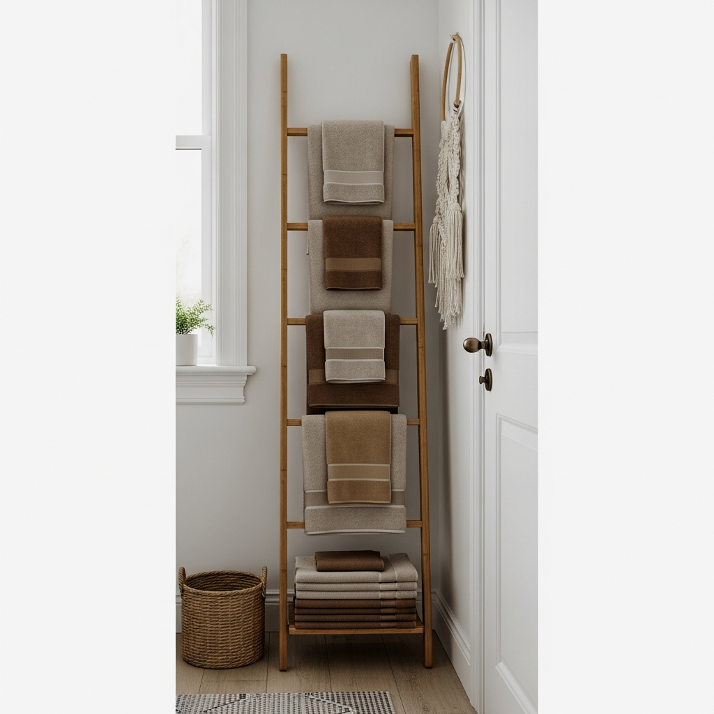 Bamboo Leaning Ladder Towel Racks