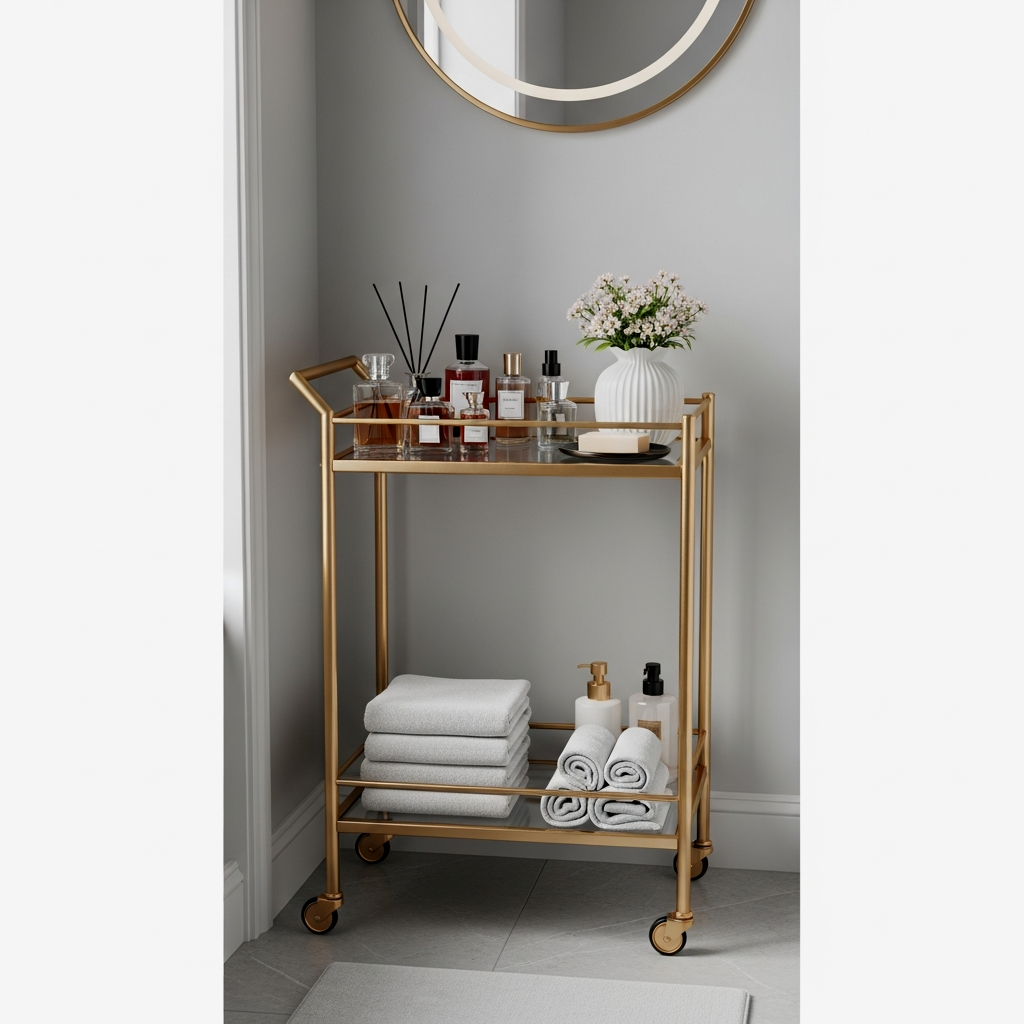 Repurposed Bar Cart Vanity Extension