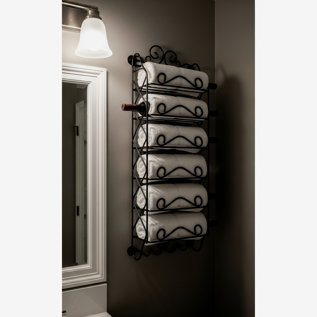 Repurposed Wine Rack Towel Display