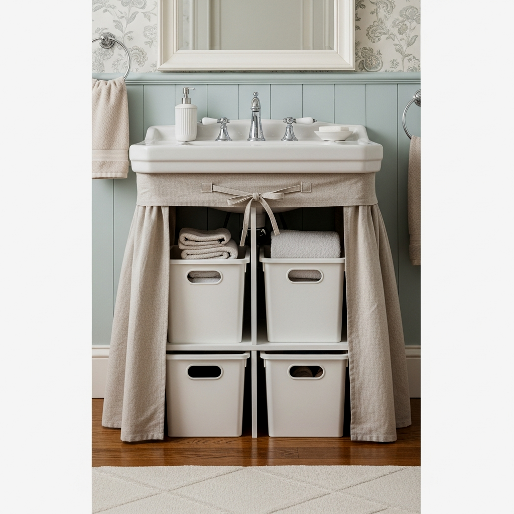 Under-Sink Fabric Skirt Concealment