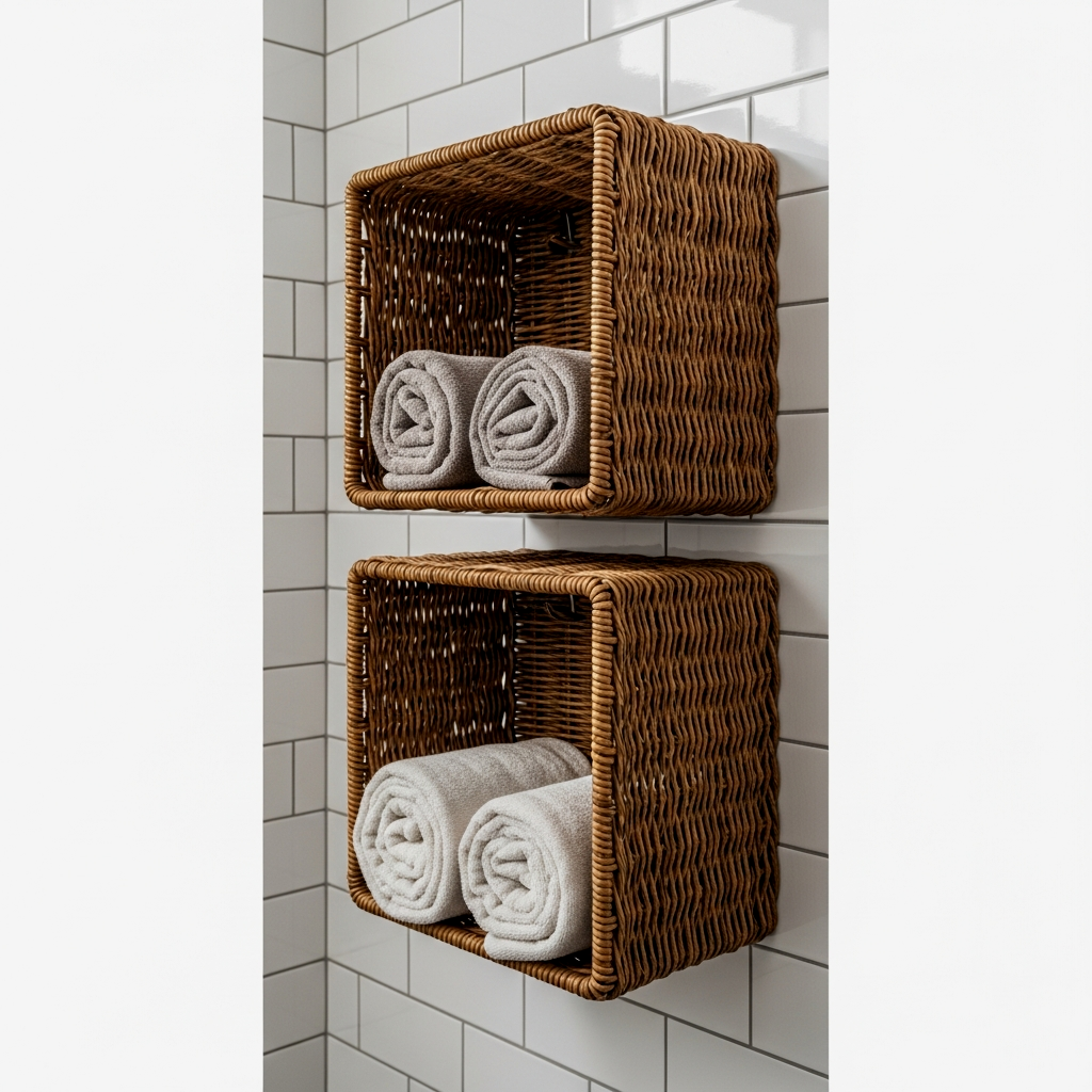 Wall-Mounted Wicker Basket Cubbies