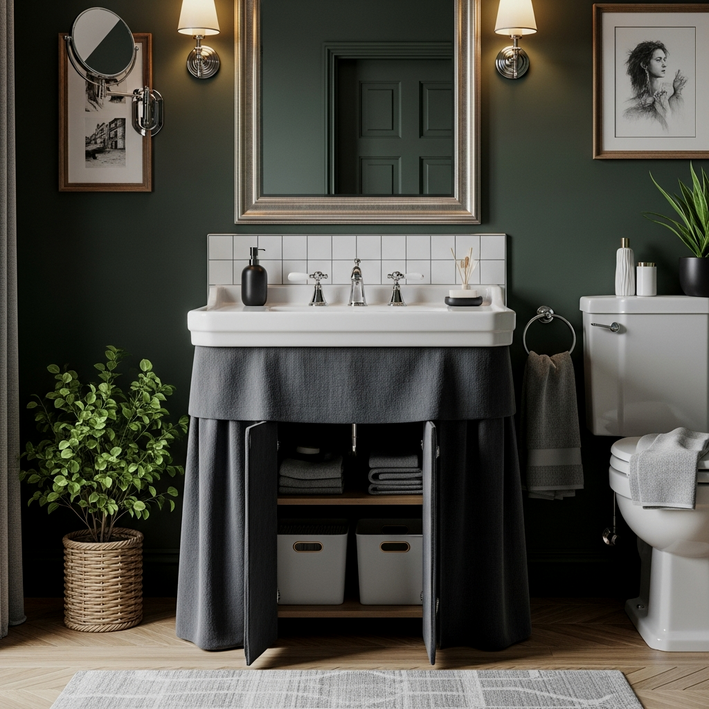 Tailored Linen Pedestal Sink Skirt