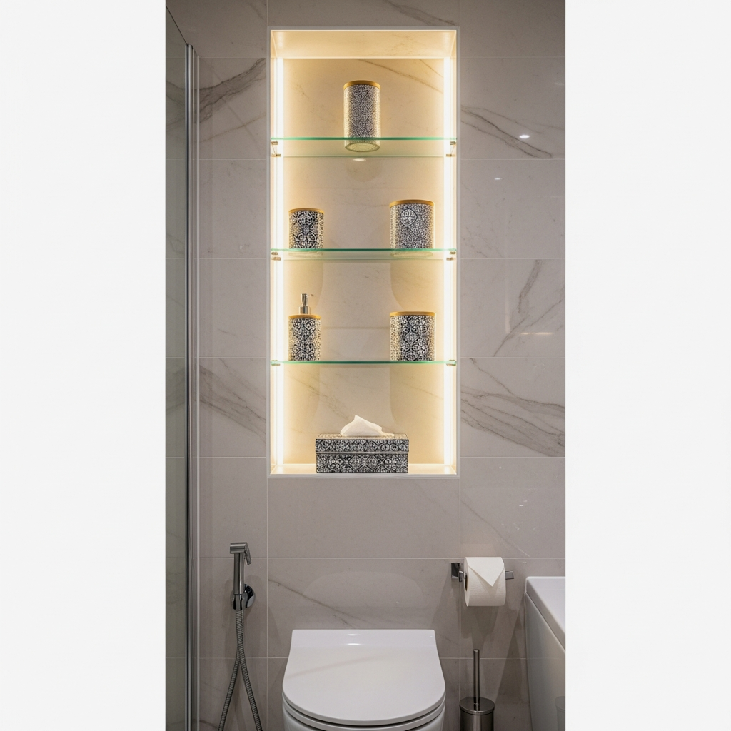 Integrated Recessed Niche with Glass Shelving