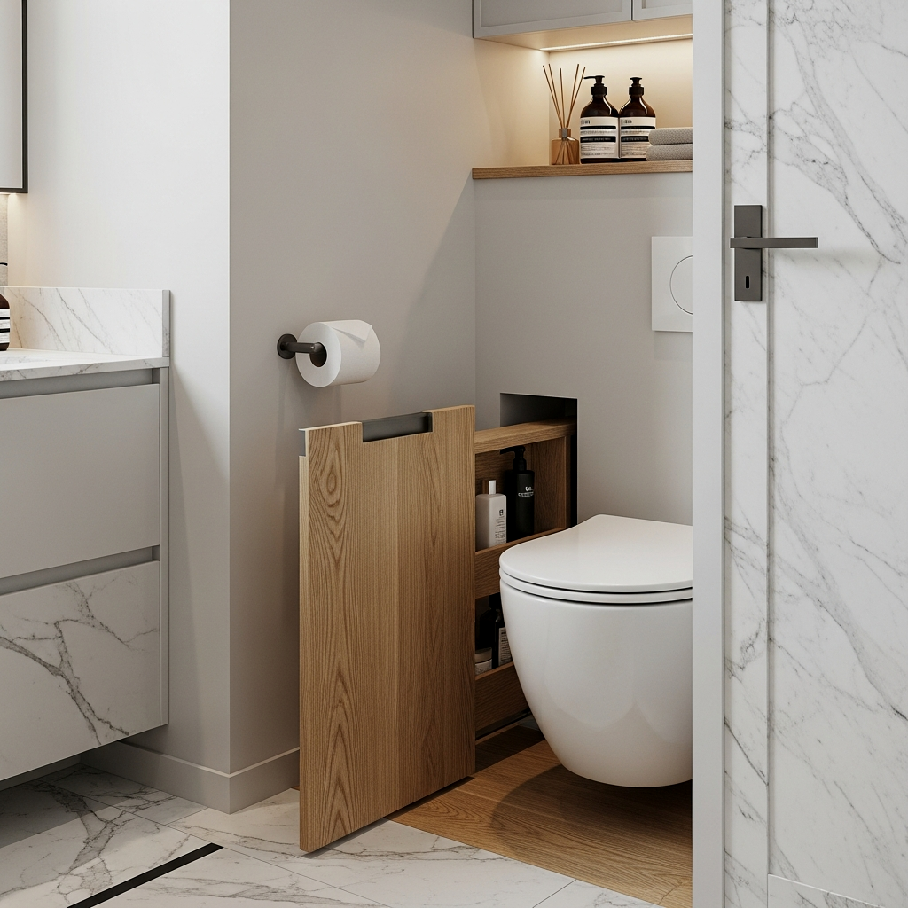 Slide-Out Floor Cabinet Between Toilet and Vanity