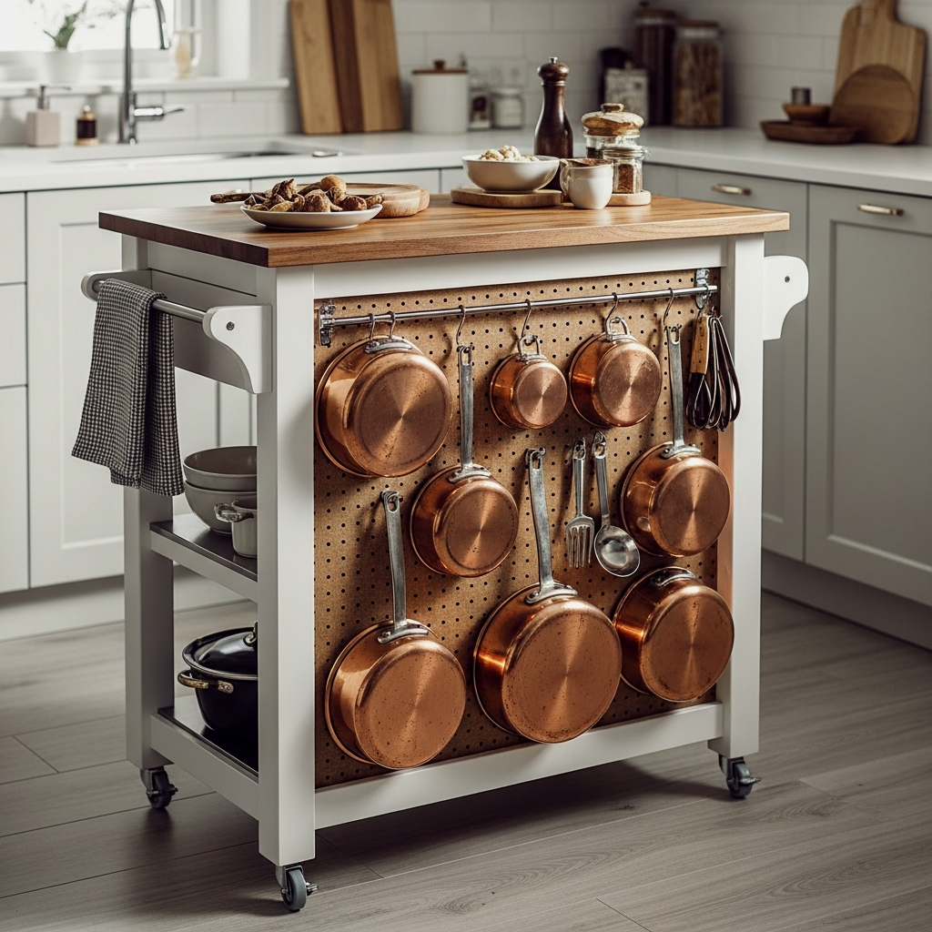 Pegboard Backed Kitchen Island