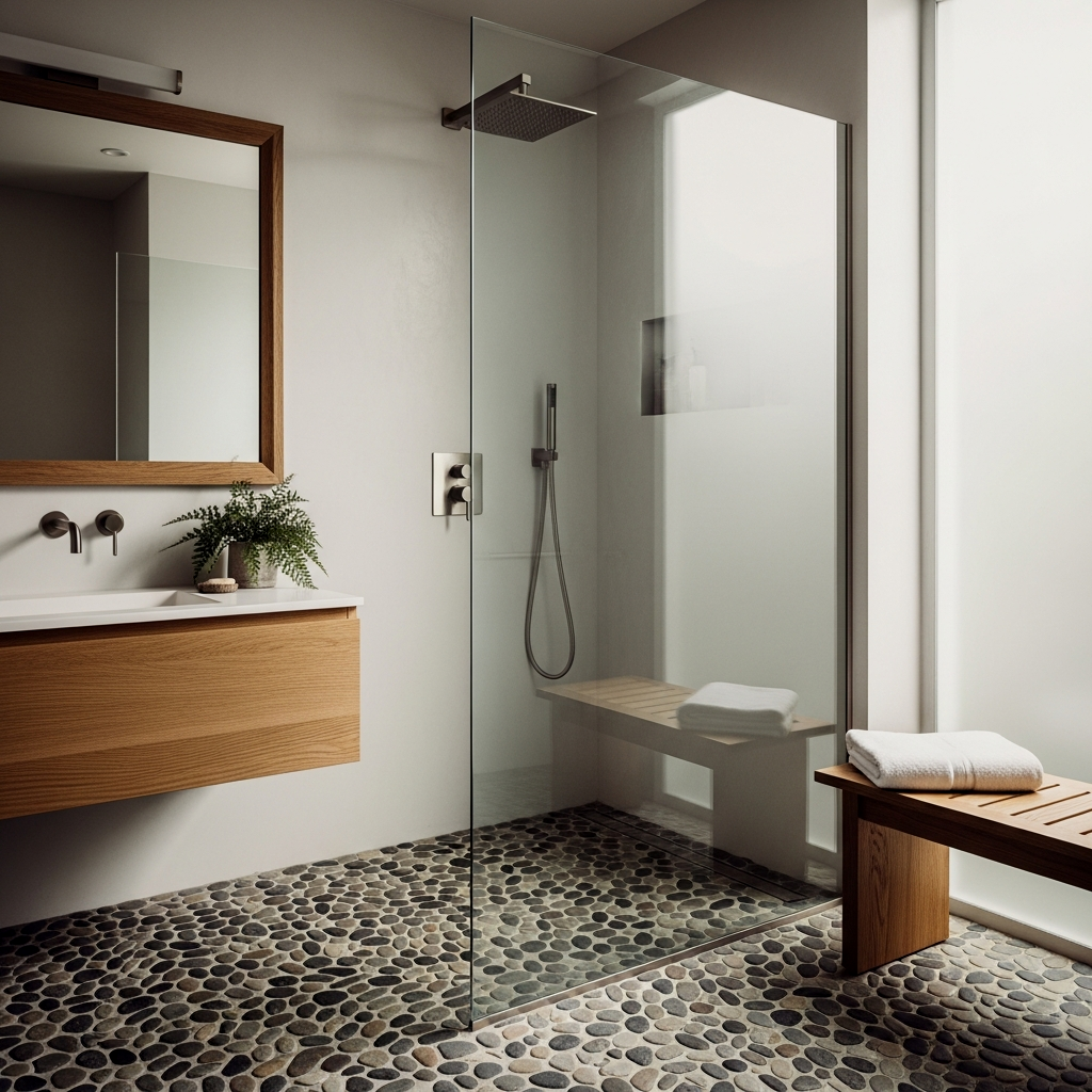 River Stone Floor with Glass Partition