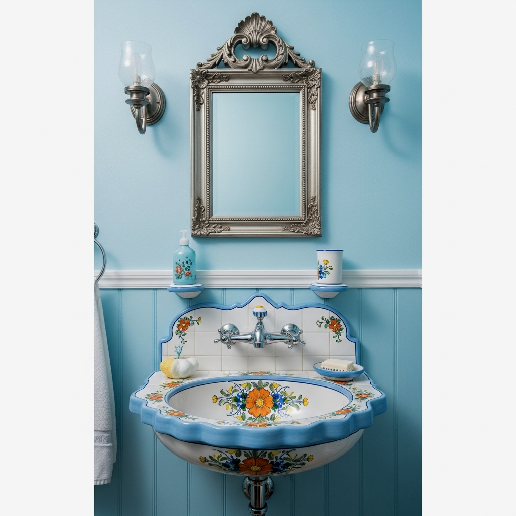 The Hand-Painted Scalloped Ceramic Basin