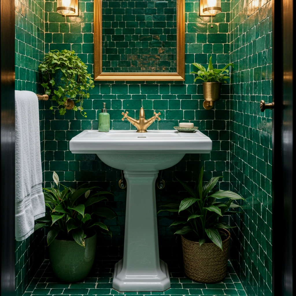 Emerald Green Zellige Tile Pedestal
