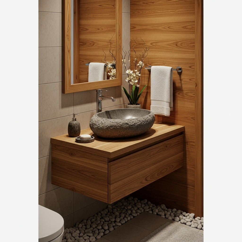 Raw Edge Stone Vessel on Teak